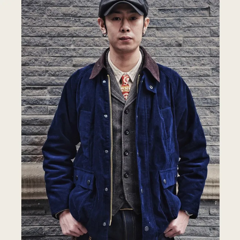 Corduroy lapel thickened multi-pocket work long-sleeved coat