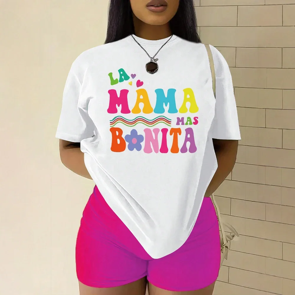 

La Mama Mas Bonita T-Shirts Gift for Mom Summer Cute Graphic Tees for Mother's Day Short Sleeve Crew Neck Mommy Shirts