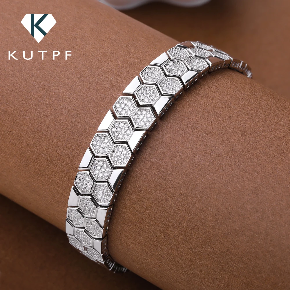 

Original Honeycomb Moissanite Diamond Bracelets for Women Men 925 Sterling Silver Tennis Bracelet Wide Edge Bangles Wrist Chain