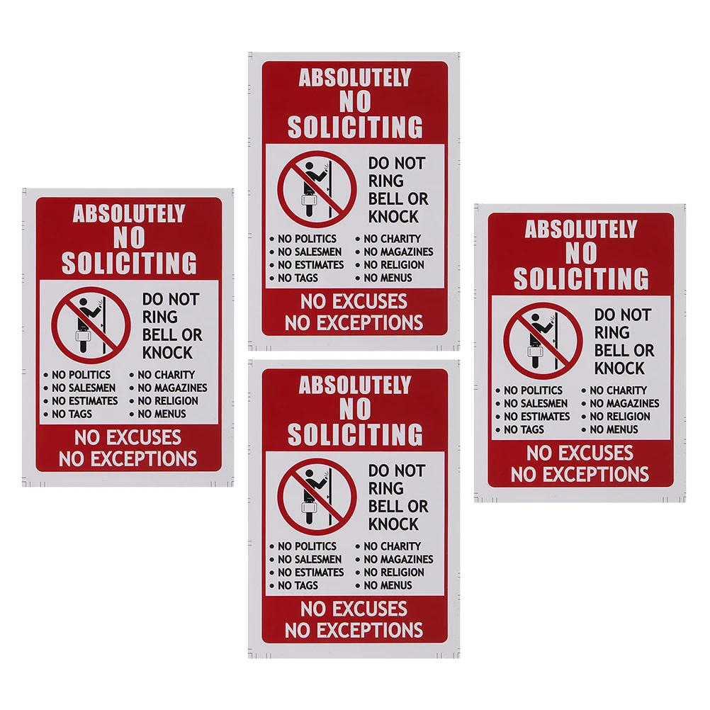 4pcs Soliciting Stickers Waterproof Pvc No Entry Sign Strong Adhesive Door Decal Home Garage Yard 9.5X14Cm Do Not Ring Bell Sign