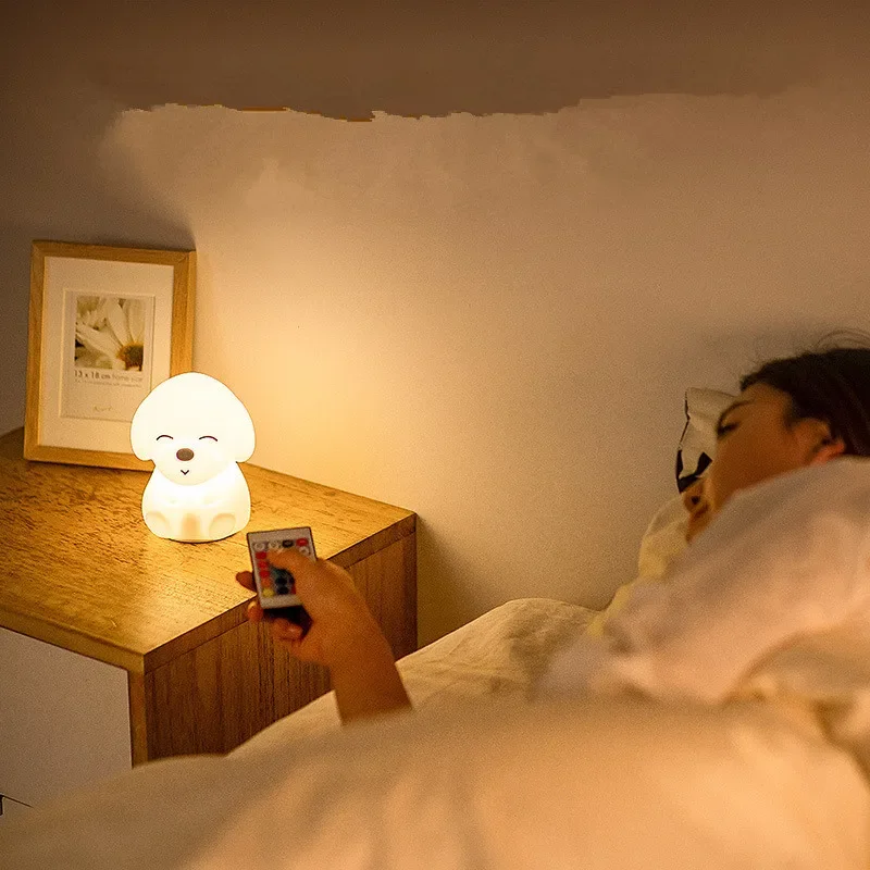 Dog LED Night Light Touch Sensor Dimmable Timer USB Rechargeable Bedroom Silicone Puppy Lamp for Children Baby Toy Gift