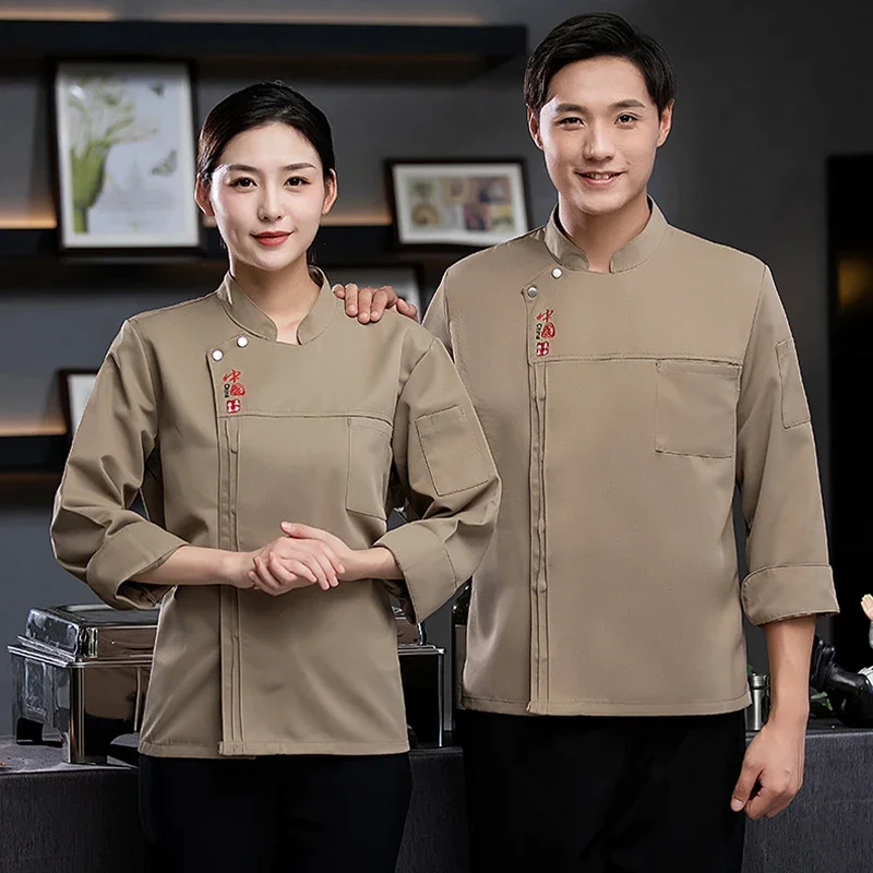 Hotel Chef Uniform Red Chinese Cook Shirt Restaurant Kitchen Clothing Cake Shop Baking Chef's Jackets Cafe Waiter Overalls