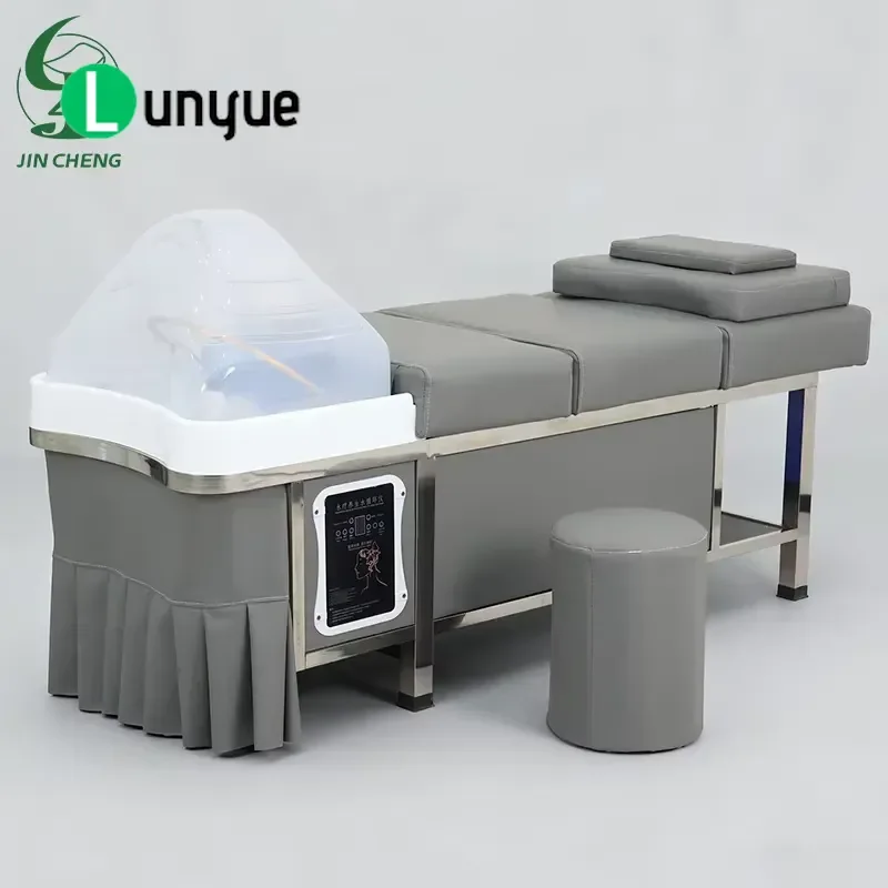 Modern Leather Shampoo Bed Stainless Steel Frame Multifunctional Professional Hair Furniture Set for Beauty Spa