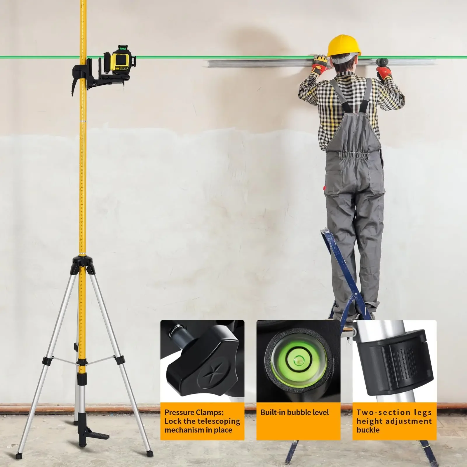 12 ft/3.7 m professional laser level pole with tripod laser level