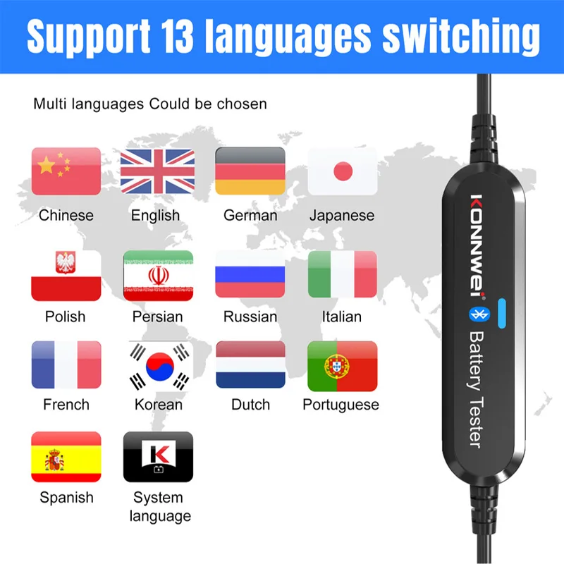 KONNWEI BK100 Bluetooth 5.0 Car Motorcycle Battery Tester 6V 12V Battery Monitor BT 5 2000 CCA Charging Cranking Test Tools