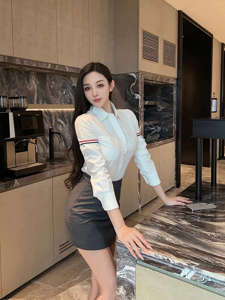 

Комплект для похудения: женский костюм с юбкой и брюками, с высокой талией, в студенческом стиле, для работы, с длинным рукавом и воротником, в стиле Rich Girl