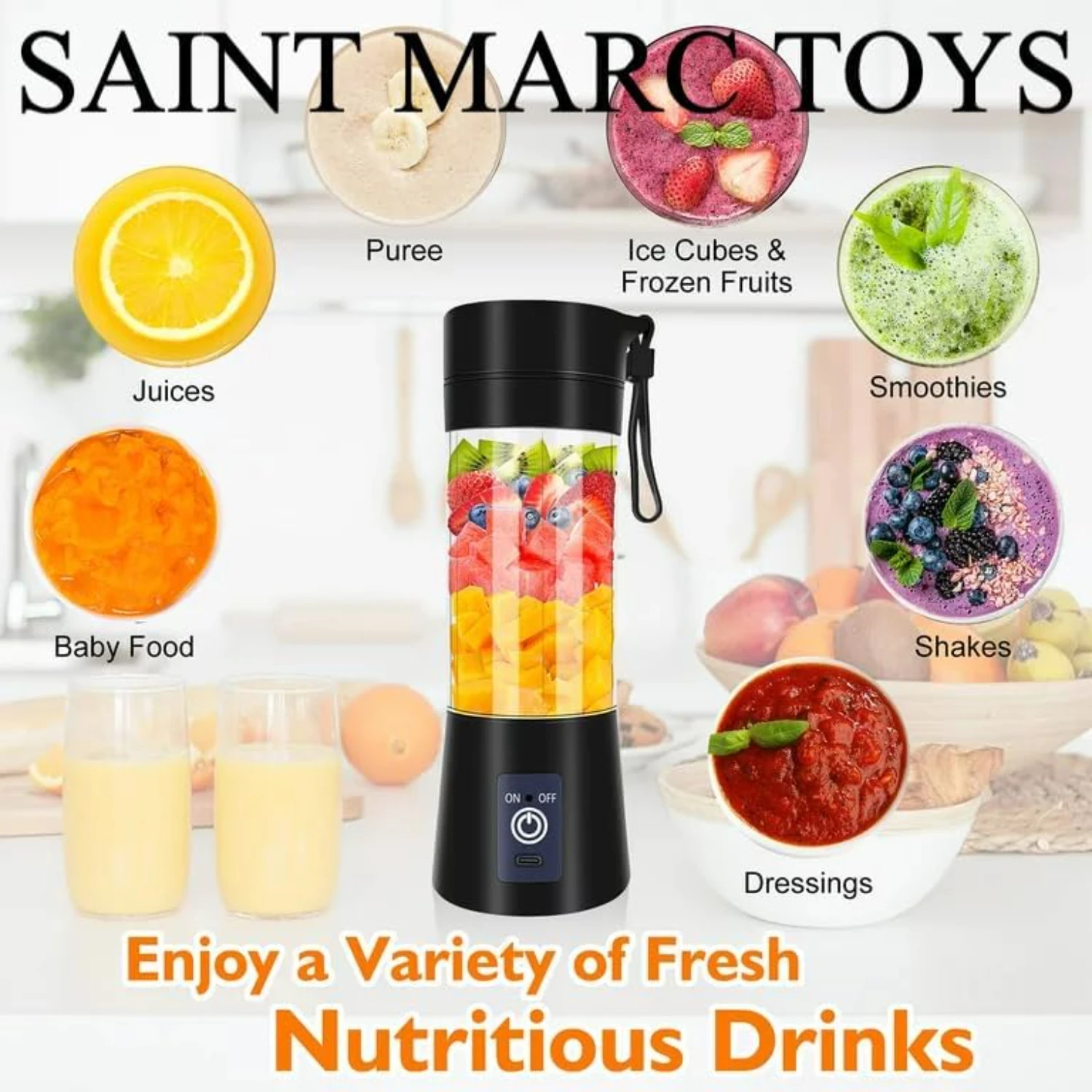 Персональный размер, 380 мл, перезаряжаемые USB-бутылки для блендера для коктейлей и смузи — портативный персональный блендер