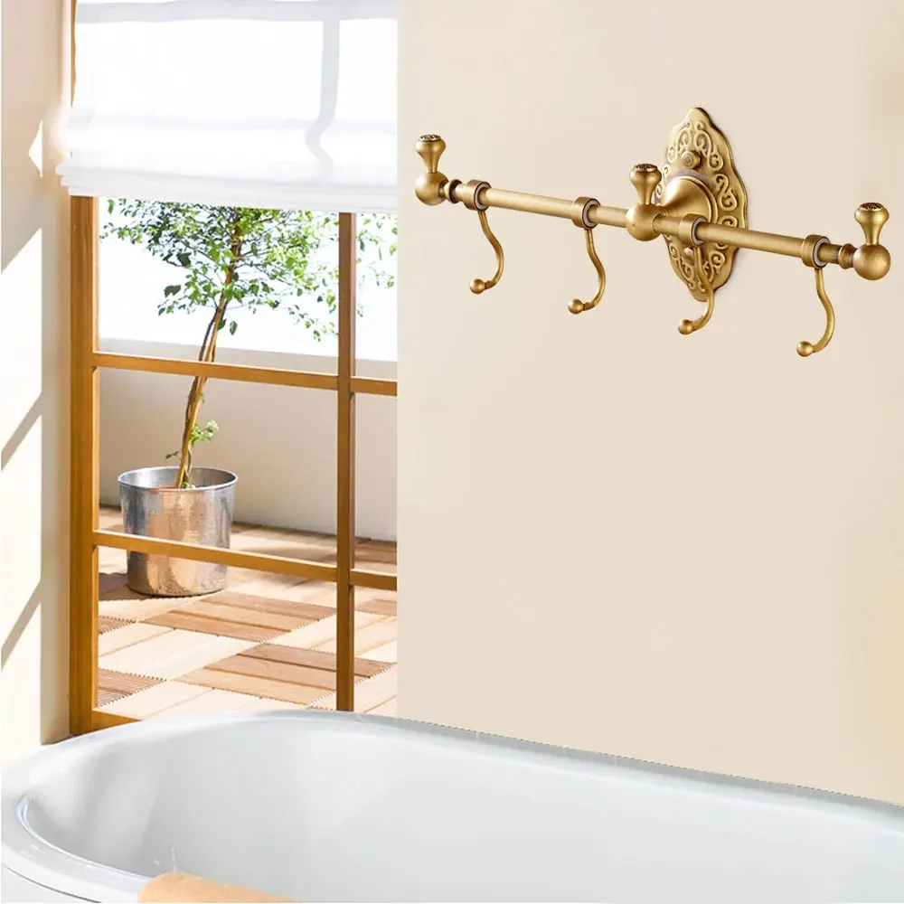 

Bymaocar Perforated Wall Mounted Towel Rack with 4 Hooks, Single-layer Brass Towel Storage Rack 14.17*2.95in, Kitchen Towel Bar
