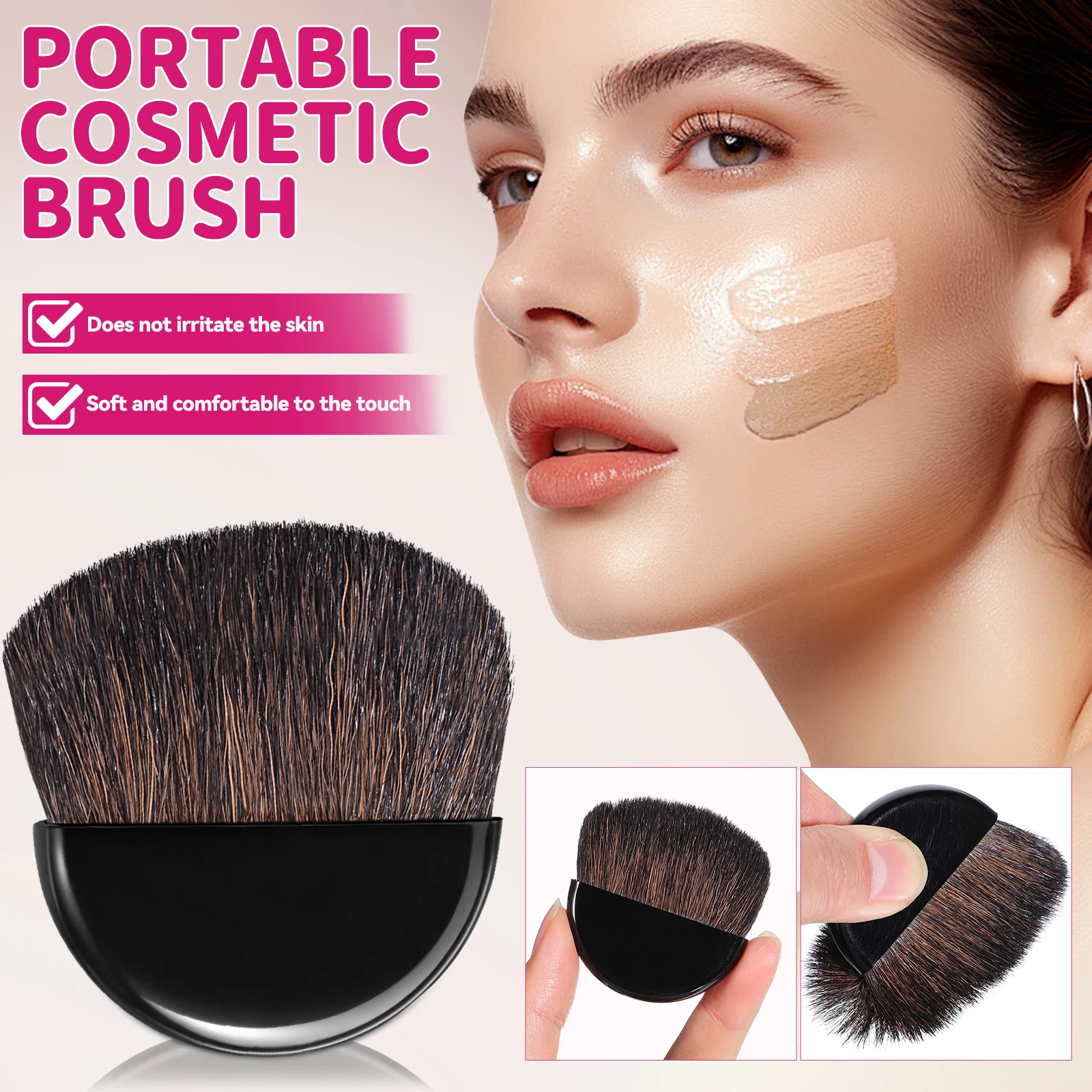 فرشاة أحمر الخدود، فرشاة بودرة ناعمة صغيرة للسفر، أداة محمولة لمكياج الوجه، بودرة سائبة