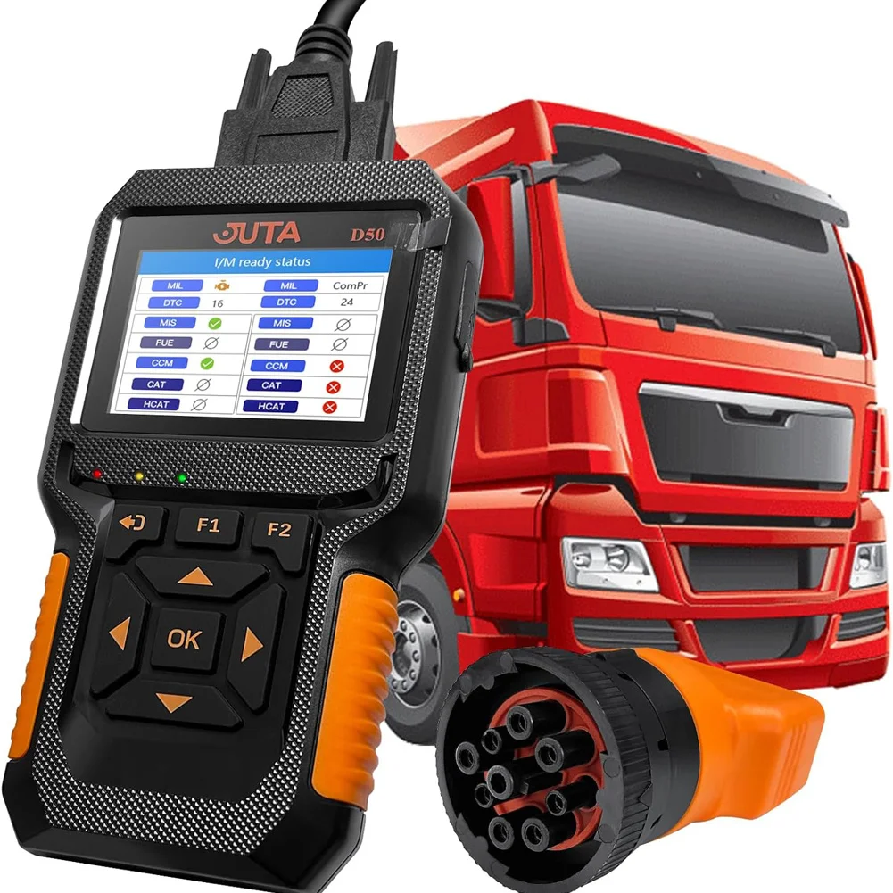 D50 OBD2 Scanner Car and Truck Code Reader Heavy Duty Diesel Diagnostic 2 in 1 Scan Tool Auto Clear Check Engine Fault Light