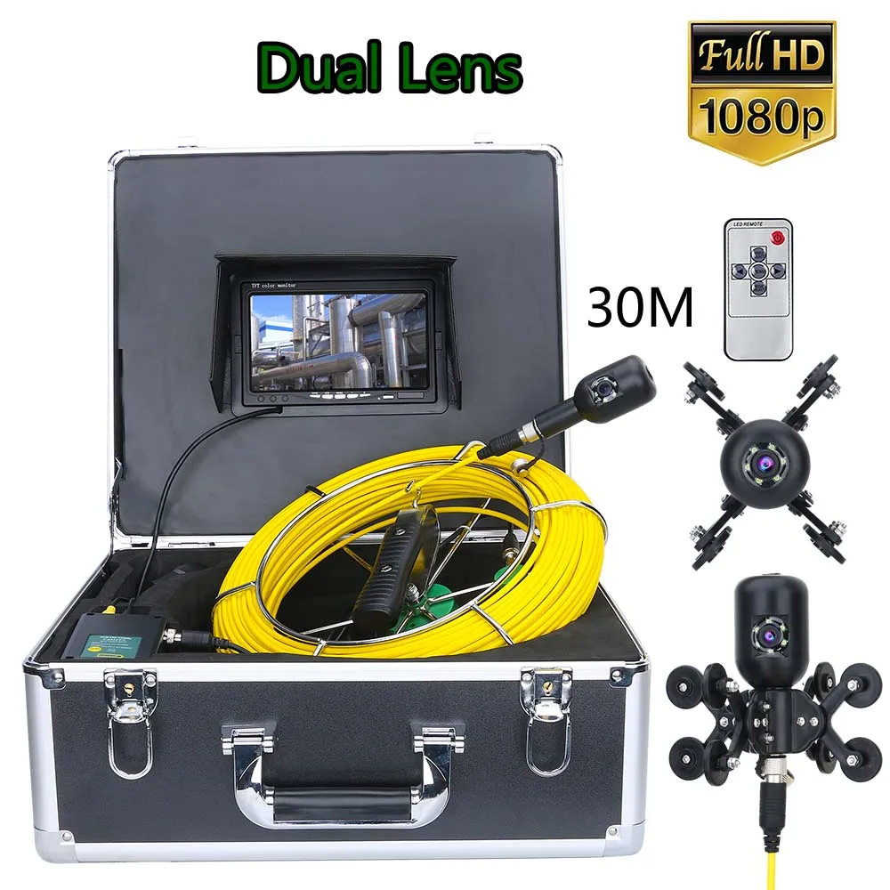 

Dual Camera Lens Drain Sewer Pipeline Industrial 7inch Display 30M/50M Cable 1080P HD Endoscope Pipe Inspection Video Camera