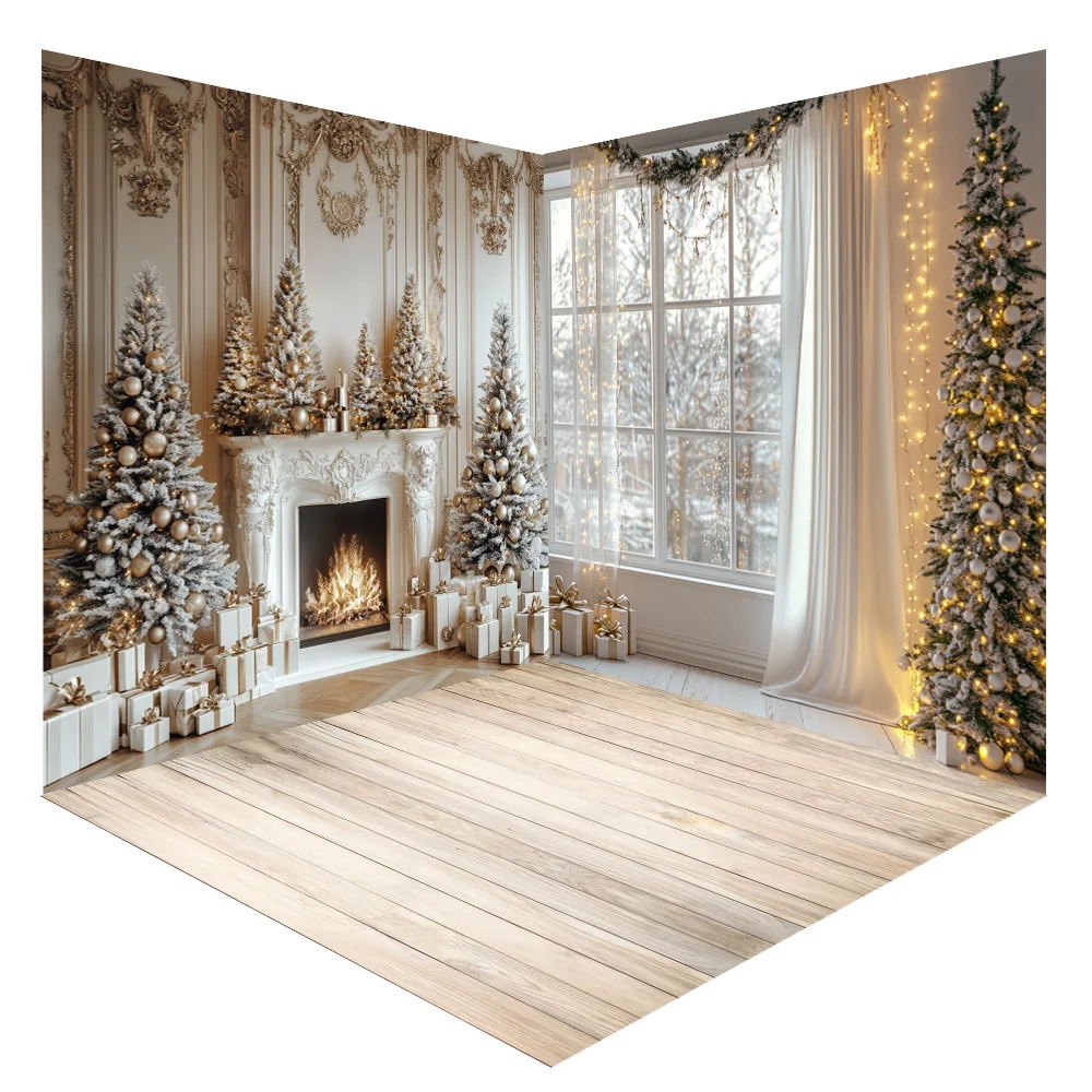 

Photography Background Christmas Winter Fireplace Window Curtain Xmas Kids Family Portrait Decor Backdrop Photo Studio