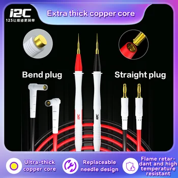 i2C Pure Copper Silicone Multimeter Test Probe Wire Pen for Phone Repair PCB Circuit Diagnostic with Bend and Straight Plug Tool