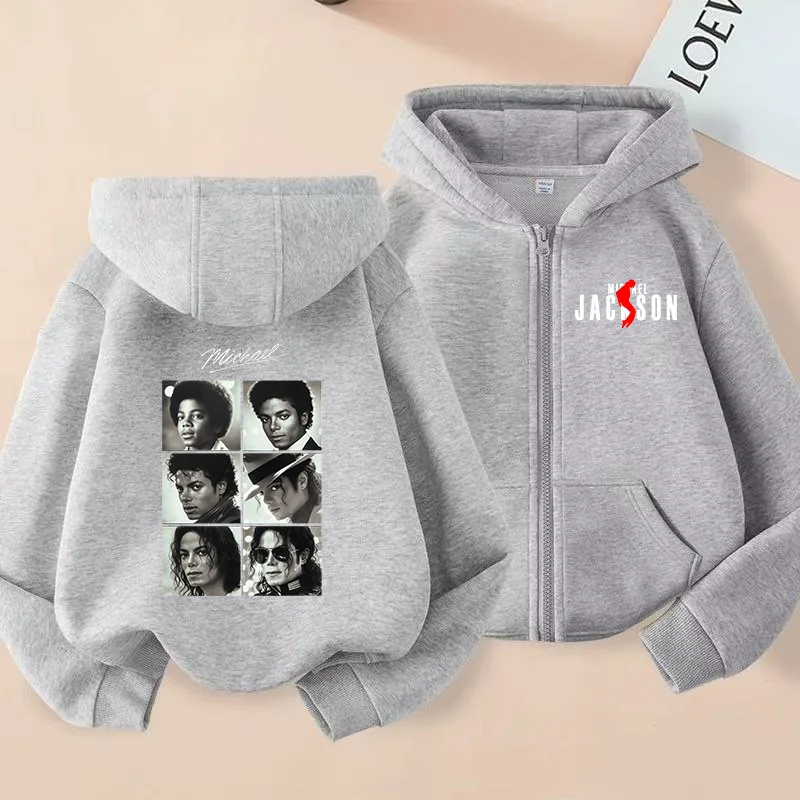 Children Hoodie Michael Jackson Zip Up Cardigan Tops Girl Pink Boy Black Gray Coat Hoodies Kid 3-12 Year Autumn Zipper Style