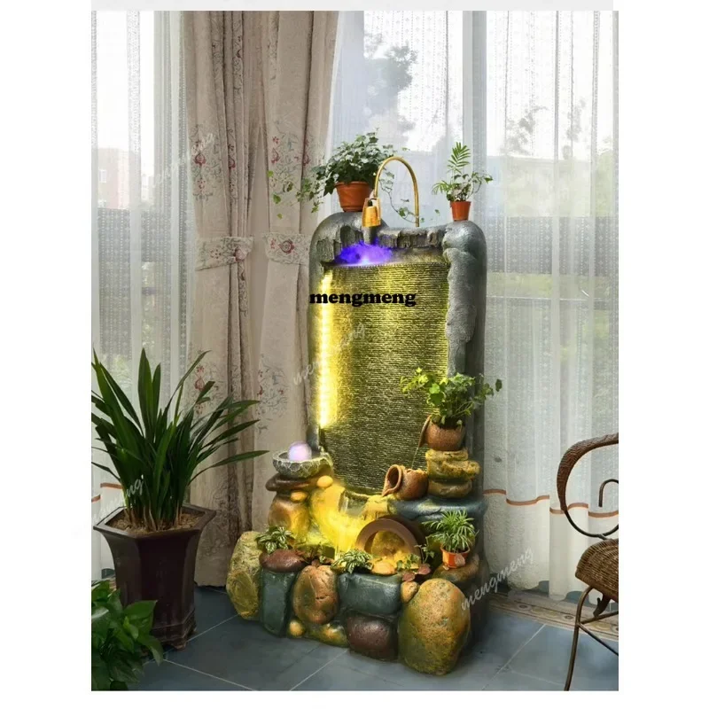A5203 Large Outdoor Decorative Fountain with Smoke Waterfall and Lights Perfect for Creative Luxury Garden Home