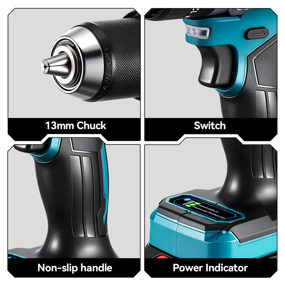 ONEVAN 13MM 650N.M Brushless Electric Impact Drill 20+3 Torque Cordless Screwdriver Drill Power Tool For Makita 18V Battery Pin