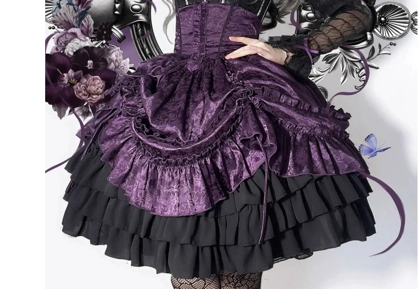 

Japanese Gothic Lolita Halloween Daily High Waist Skirt Spring Summer New Sweet Girls Versatile Color Block Puffy Short Skirts