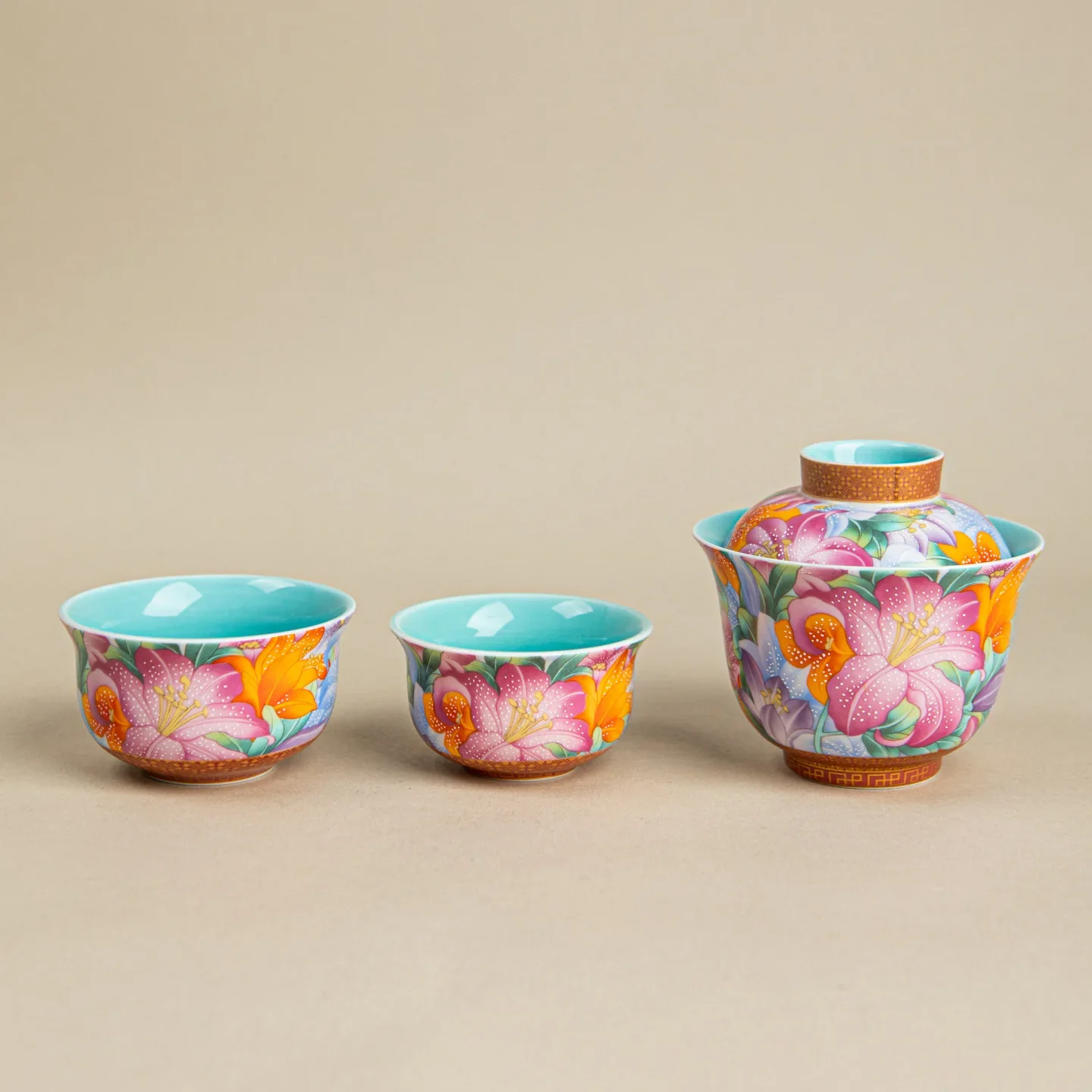 Enamel Covered Bowl Tea Cup Kung Fu Travel Tea Set Portable Colorful Car Outdoor One Covered Gaiwan Bowl Two Cups Companion Gift