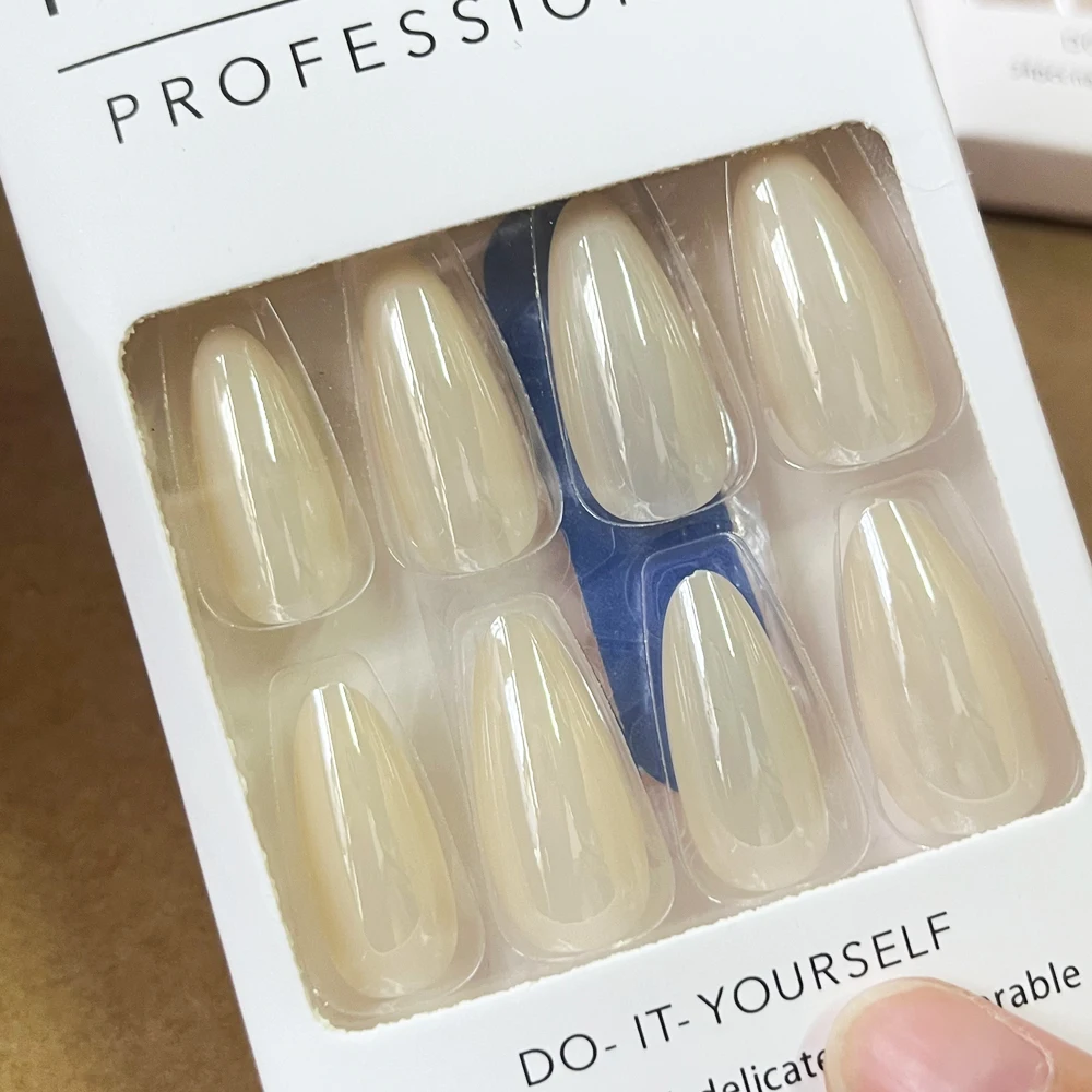 24 Uds Aurora perla uñas postizas cubierta completa brillante polvo de almendra usando uñas postizas Ins boda/diario Artificiall uñas de estilo coreano