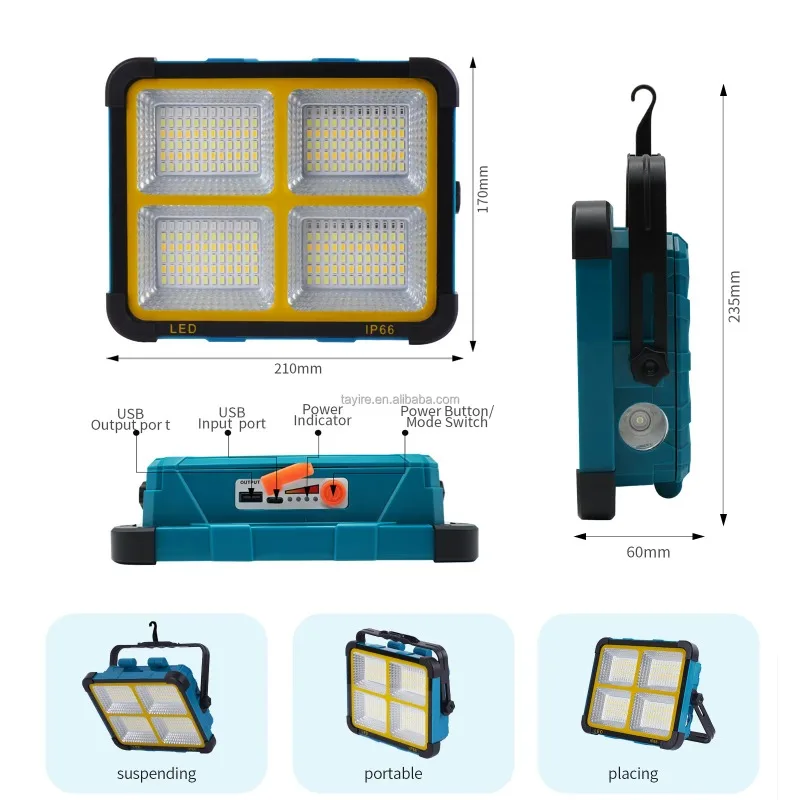 Outdoor  Solar Flood Light Energy-saving 5-mode Light  Warehouse Inventory Hiking Camping Fishing Garden Emergency Light