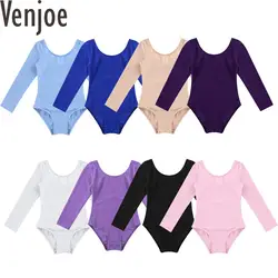 Kids Girls Long Sleeve Ballet Leotards Dance Costume Solid Color Children Gymnastics Workout Training Bodysuit Stage Dancerwear