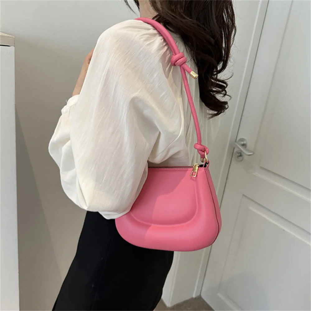 New Small Shoulder Bags Fashion Design Ladies Soft Pu Leather Saddle Bag Girls Underarm Bag Simple Solid Color Handbag