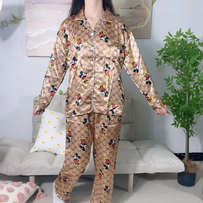 Pyjama Disney printemps marron cardigan à manches longues ensemble de vêtements de détente Mickey