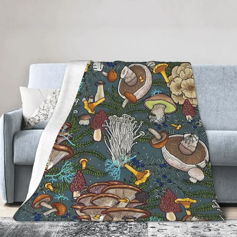 Flannel throw blanket mushroom forest blanket soft bed warm plush blanket bed for living room picnic travel home sofa