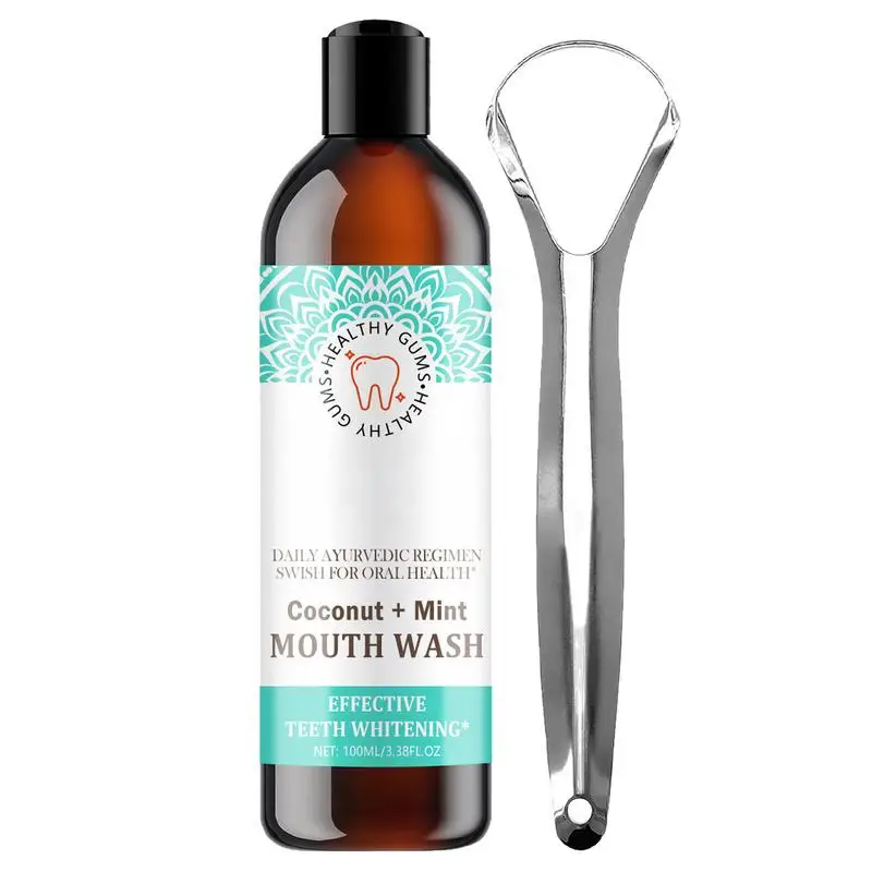 

Coconut Oil Mouthwash 100ml Minty Mouthwash Includes Tongue Scraper Long-Lasting Mouth Rinse Oral Rinse Mouthwash For Teeth And