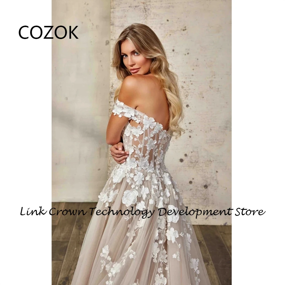 COZOK-Vestidos De Novia sin tirantes con encaje, color champán, sin hombros, longitud hasta el suelo, verano, 2024