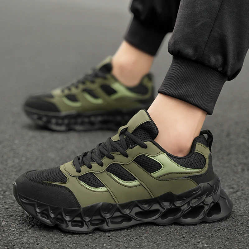 

Men's Fashion Blade Sole Running Shoes, Breathable Mesh Upper Men's Athletic Sneakers, Men's Lightweight Non-Slip Footwear