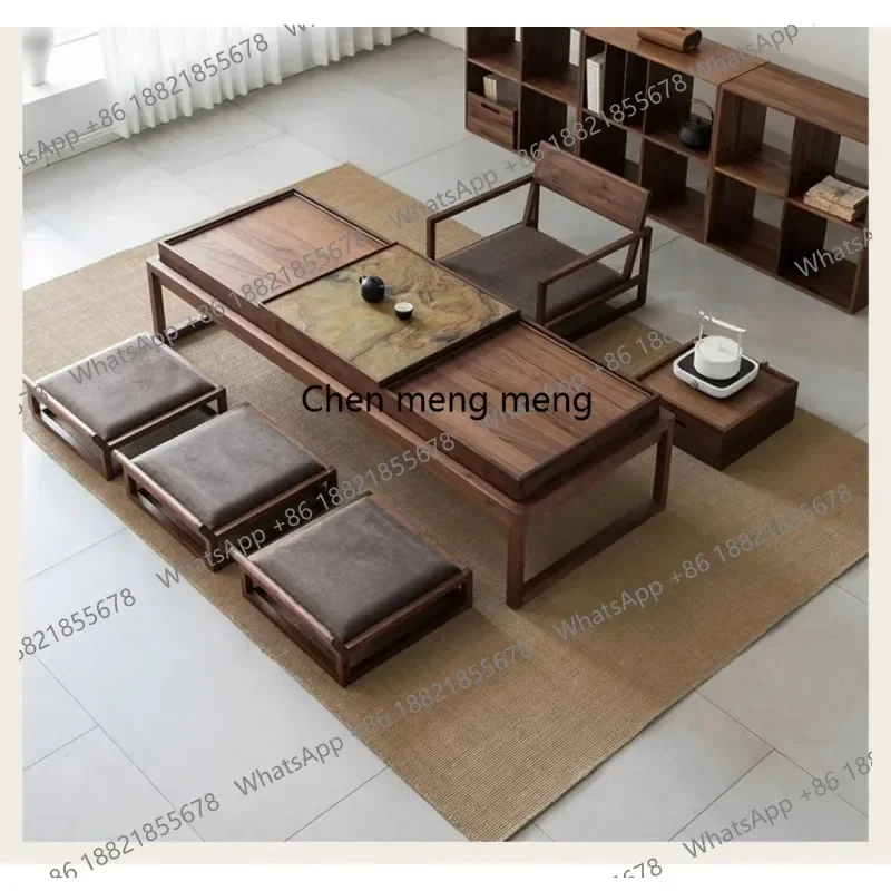 AB03   AB03  New Chinese-style Low Coffee Tables Japanese-style Brewing Tatami Tea Coffee Tables Black Walnut Solid Wood Furnitu