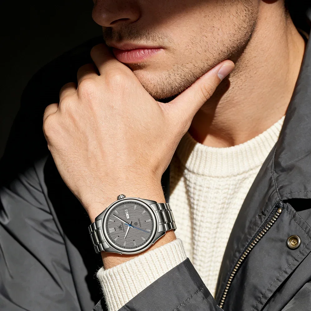 Shanghai Watch Day-Date Men's Automatic Watches 41mm Mechanical Wristwatch 316L Stainless Steel Vertically Grained Dial SH009