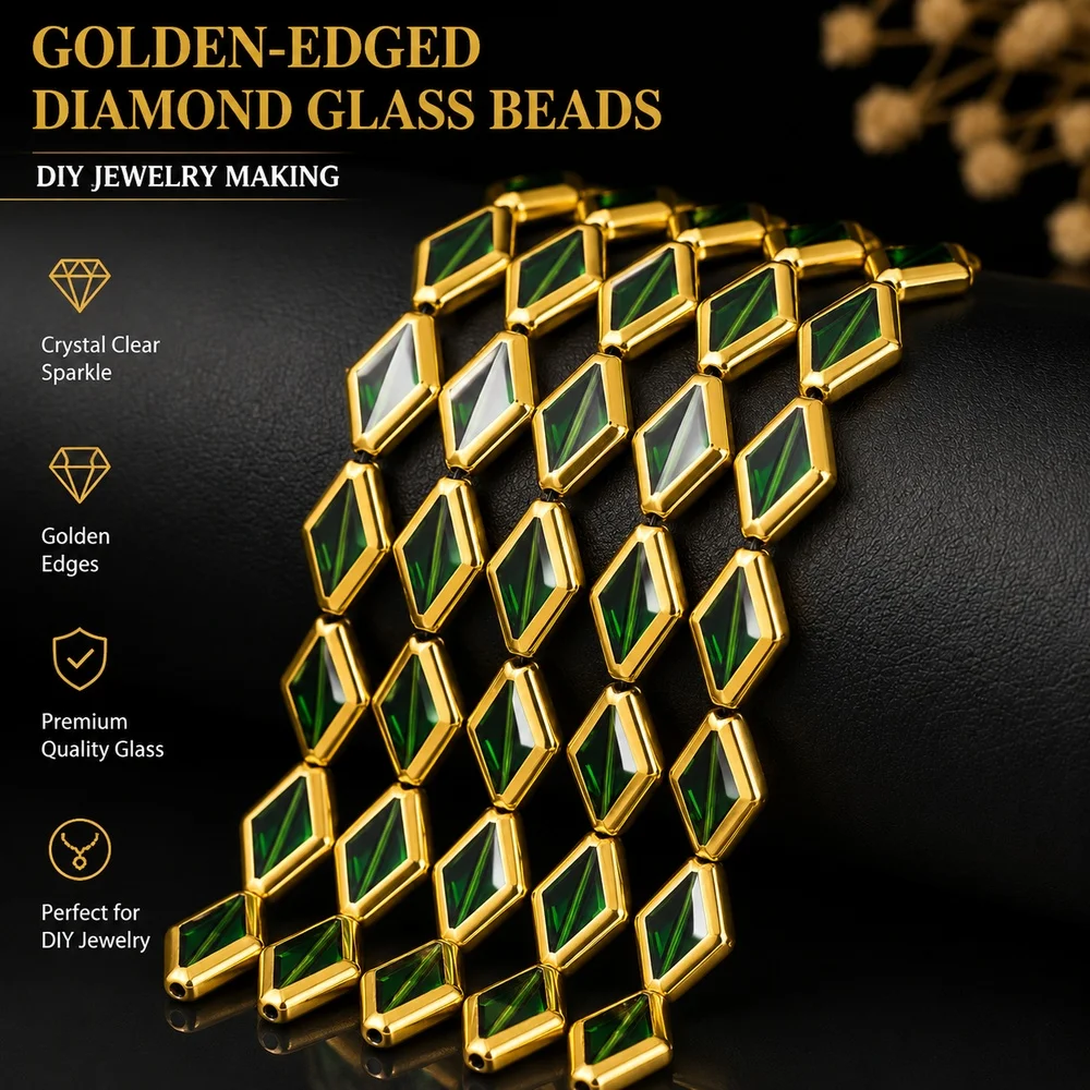11x15mm 10/20/30Pcs Green Rhombus Crystal Glass Beads for Making DIY Bracelets Necklaces Keychains Various Jewelry Accessories