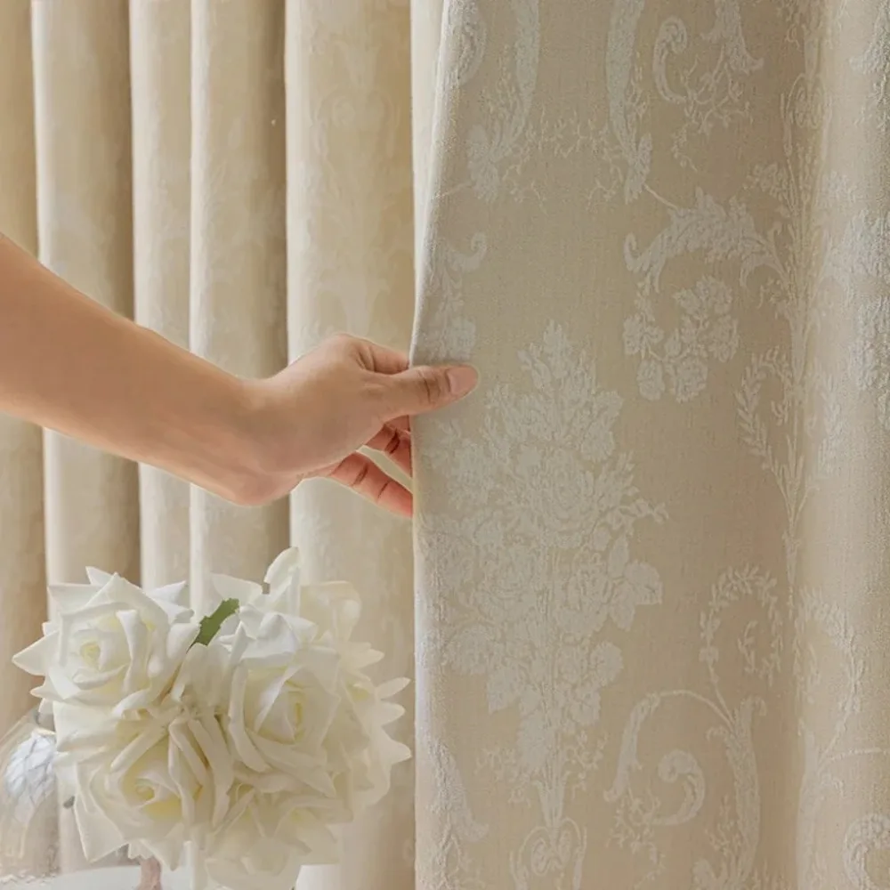 French Jacquard Chenille European Texture Romantic Cream Blackout Curtains For Living Dining Room Bedroom Custom Lace Tulle