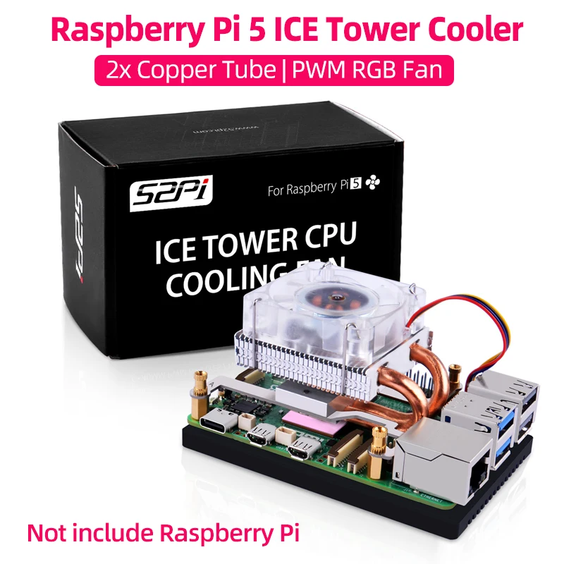 

Raspberry Pi 5 Ice Tower охлаждающий вентилятор с RGB-подсветкой, медная трубка, алюминиевый плавник, низкопрофильный тип для RPI 5 Pi5