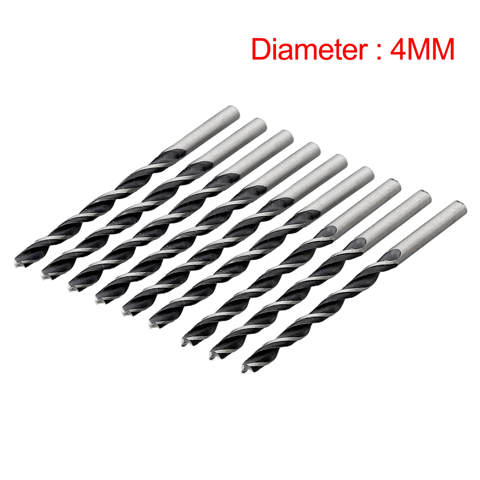 Woodworking Spiral Drill Bit Set, 10pcs 4mm Diameter Wood Drills with Center Point, High Carbon Steel Material