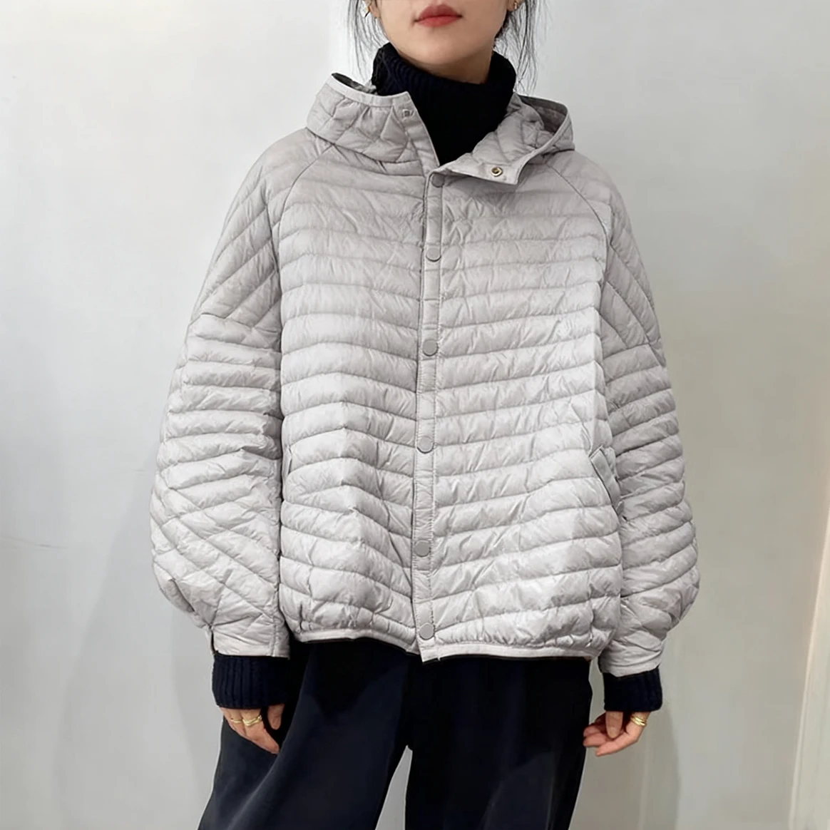 

Japanese Style Stripe Loose Lightweight down Cotton Jacket Women Winter 2025 Hooded Short Versatile Outerwear