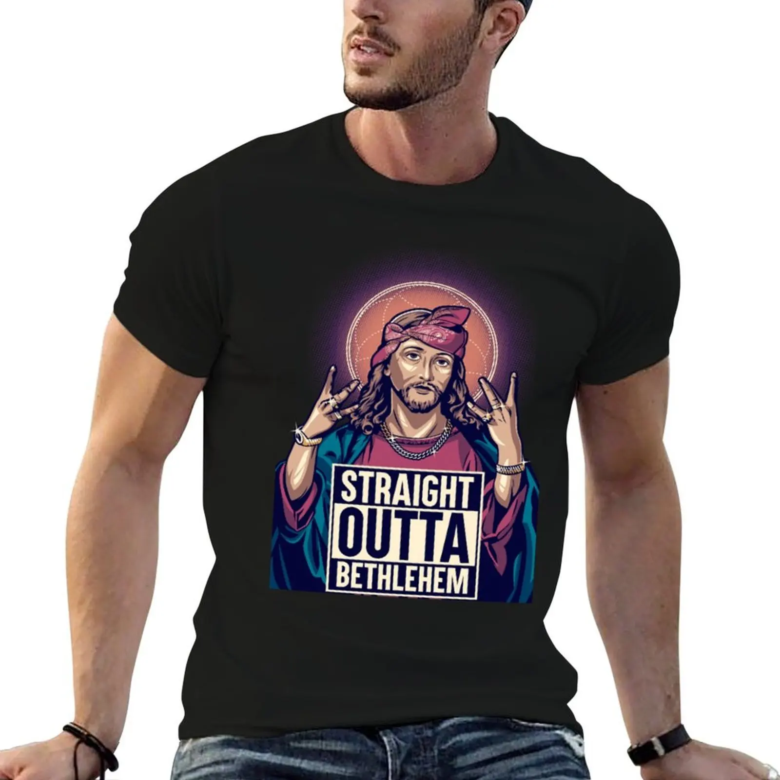 Jesus outta Bethlehem - Straight Outta T-Shirt man t shirts graphic anime t shirts for man T-Shirt