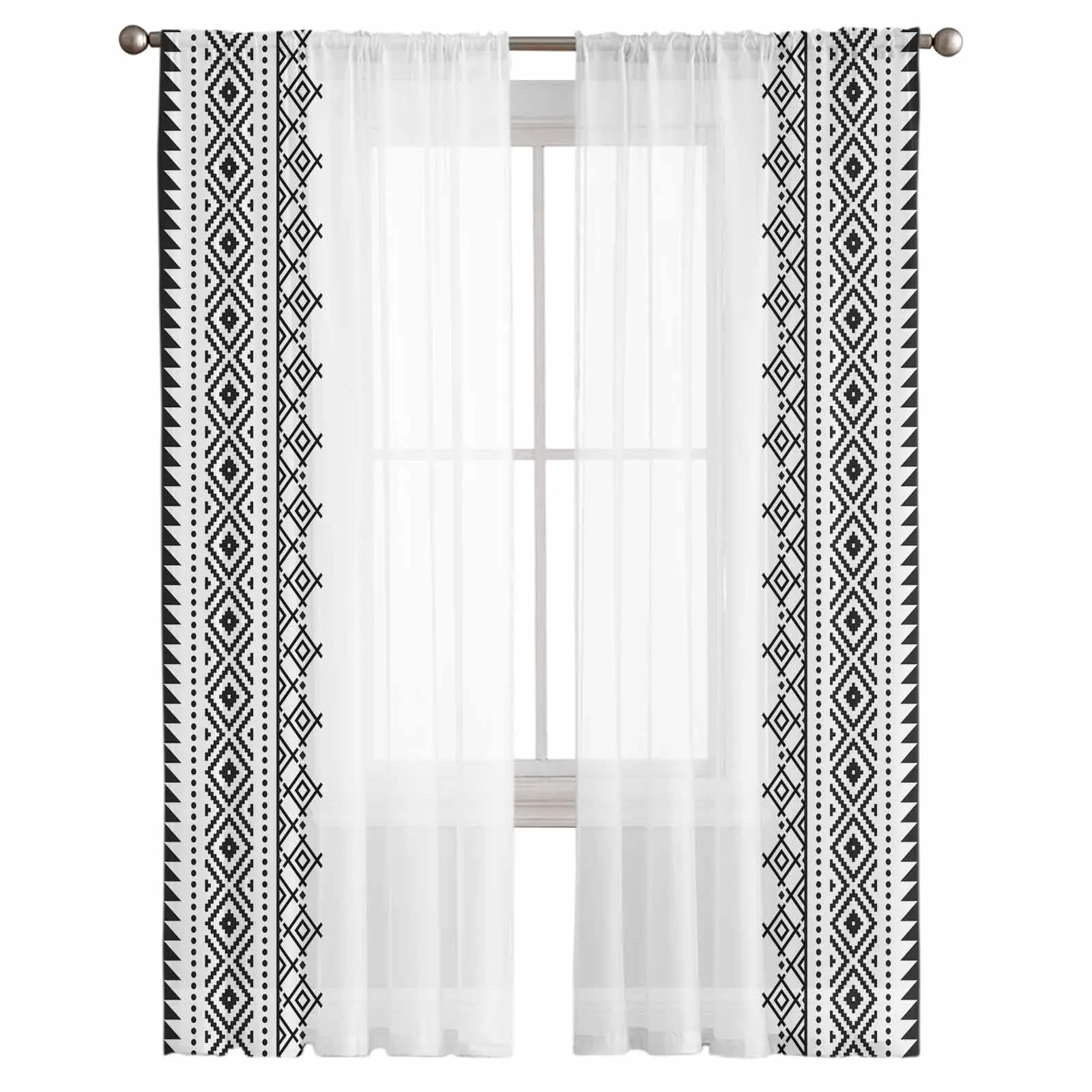 Bohemian Texture Vintage Sheer Tulle Curtains for Living Room Valance Curtains Kitchen Bedroom Window Voile Drapery