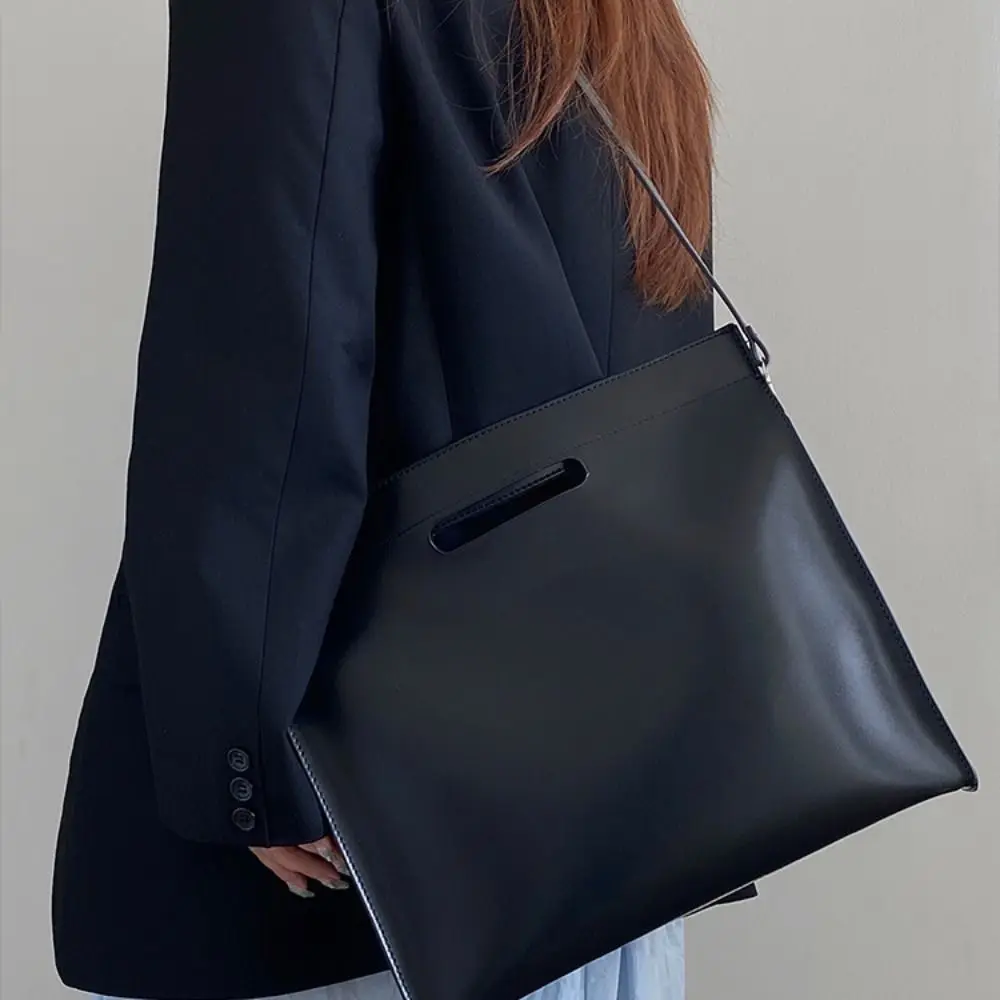 Casual PU Office Document Tote Bag Solid Color Shoulder Bag Computer Bag Crossbody Bag Large Capacity File Bag Travel