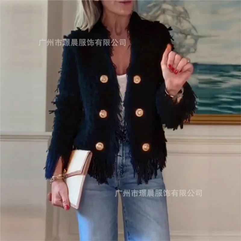 2026 New Autumn And Winter Women's Jacket With Tassel Edges Solid Color Elegant Temperament Fashionable And Comfortable Jacket