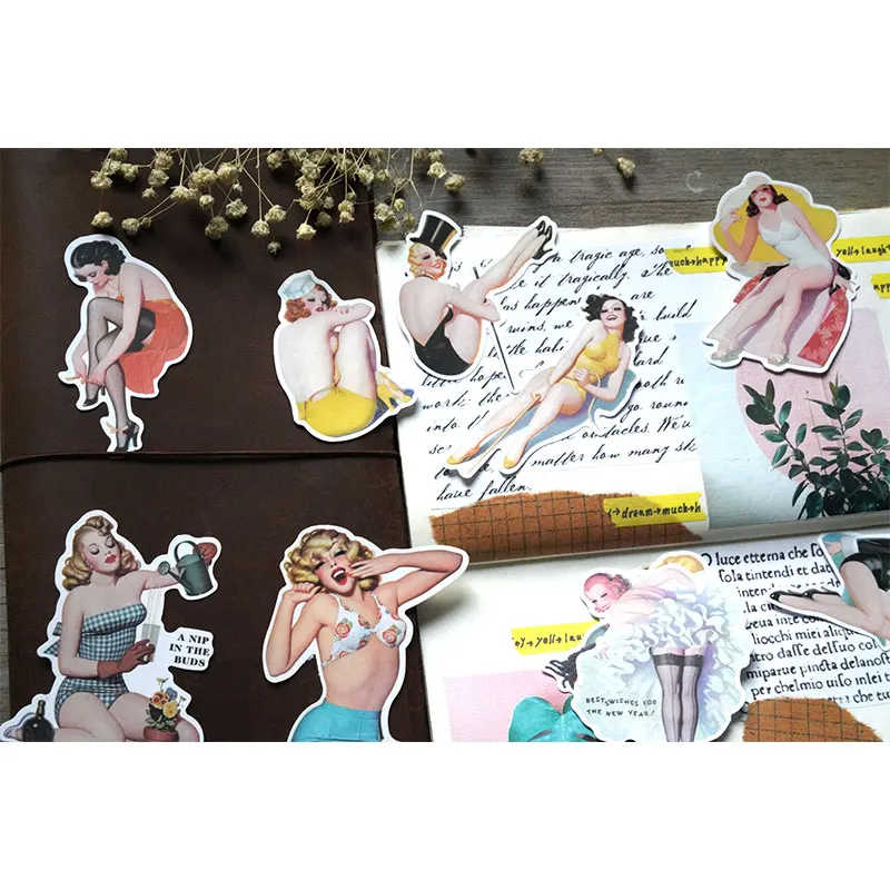 15PCS Sexy retro beauty vintage Stickers Crafts And Scrapbooking stickers book Student label Decorative sticker DIY Stationery