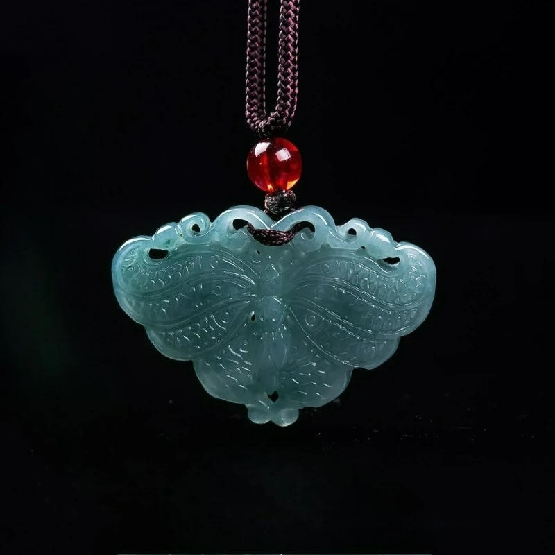 

Natural Blue Water Jade Hollow Creative Butterfly Pendant Fashion Men and Women Couple Ice Jadeite Necklace Personalized Gifts