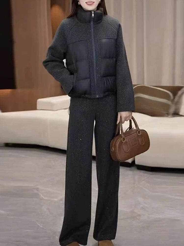 

Зимний комплект: брюки с высокой талией и широкими штанинами, повседневный женский костюм, дышащий, средней толщины