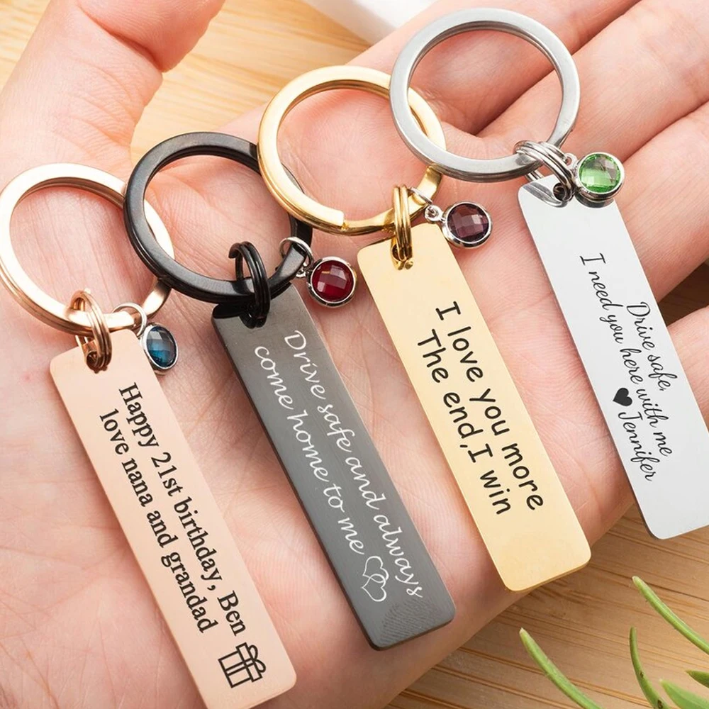 Engraved Keychain Personalized Name Rectangle Pendant Custom Text Logo Number Key Ring Customized Jewelry Party Trend Gifts