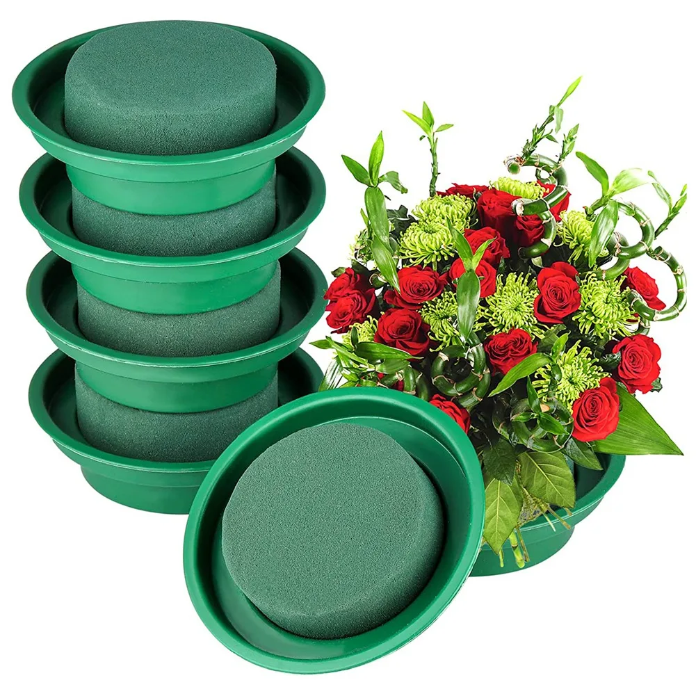 16Packs Floral Foam Rounds in Bowls DIY Flower Arrangement Kit Green Round Wet Flower Foam Blocks for Artificial