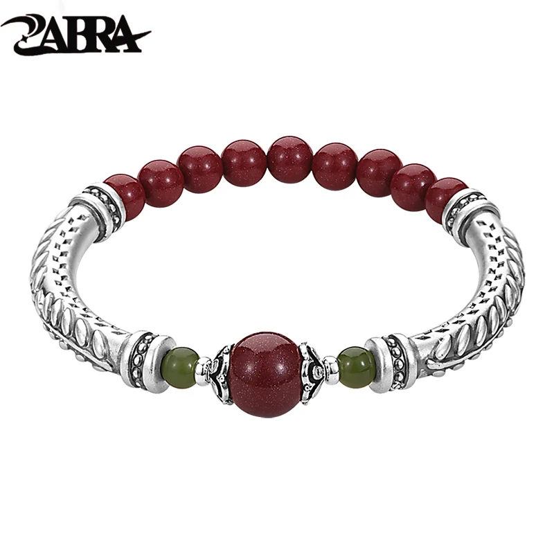 ZABRA 999 Sterling Silver Transfer Bead Bracelet for Men and Women, Natural New Chinese Zodiac Year Cinnabar Bracelet