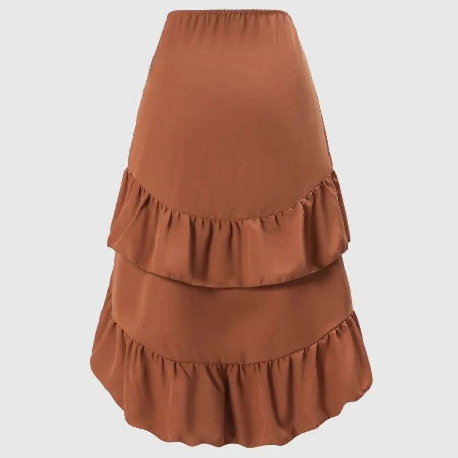 Women's 2025 Summer New Style Sweet and Fresh High Waist Stitching Slim Ruffle Hem Skirt Korean Fashion Clothing