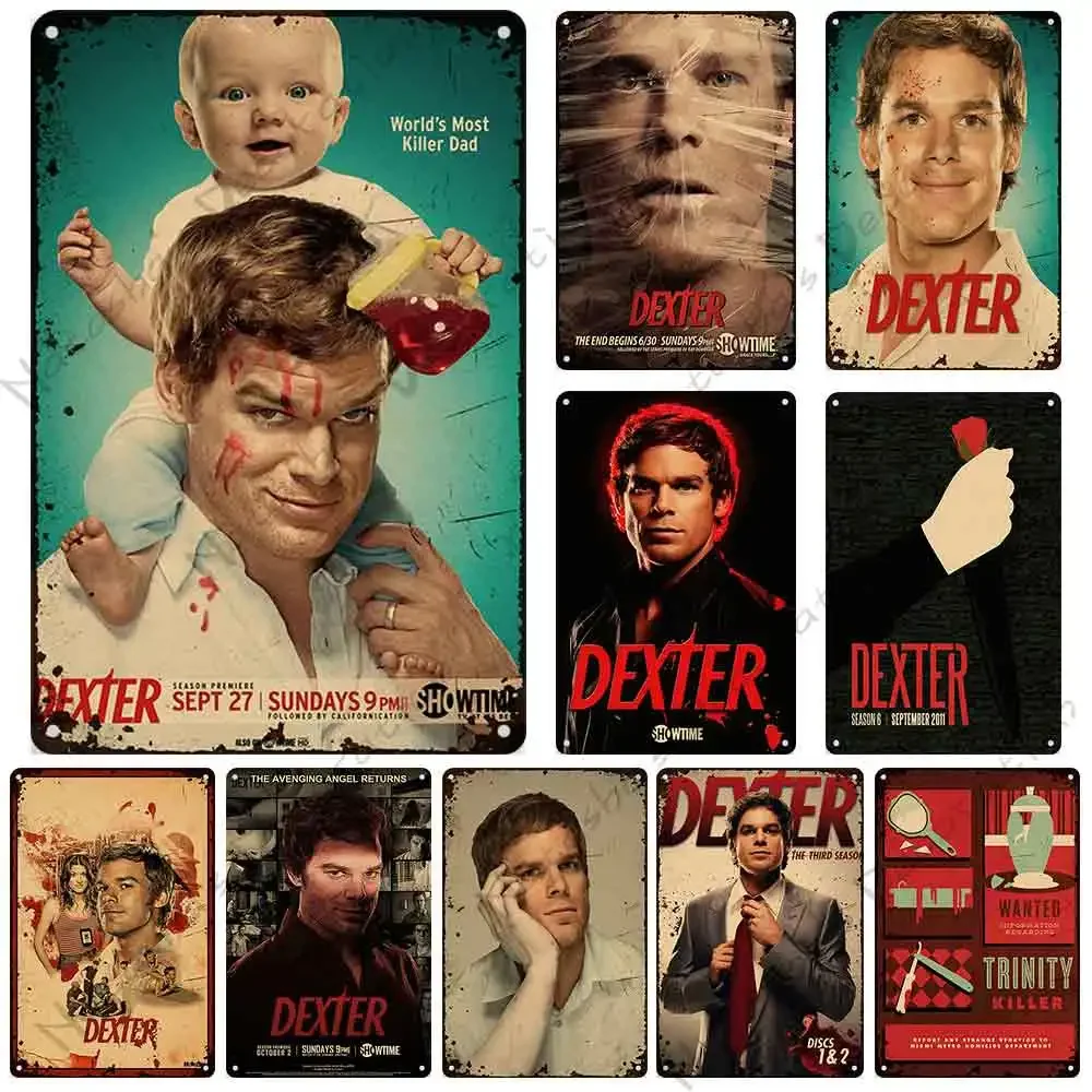 Dexter Michael C. Hall Classic TV Wall Plate Garage Cafe Metal Plaque Rusty Retro Poster Wall Decor Metal Poster Wall Tin Sign